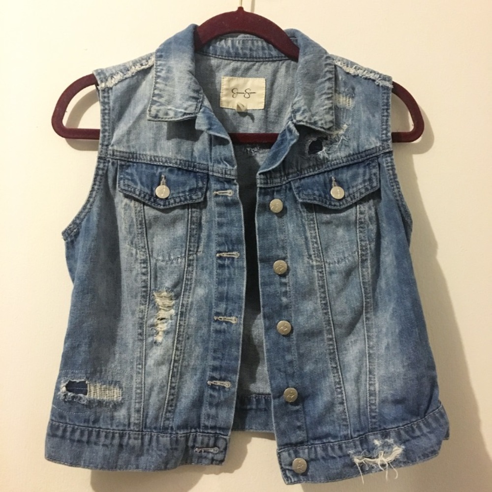 Jessica Simpson distressed denim vest